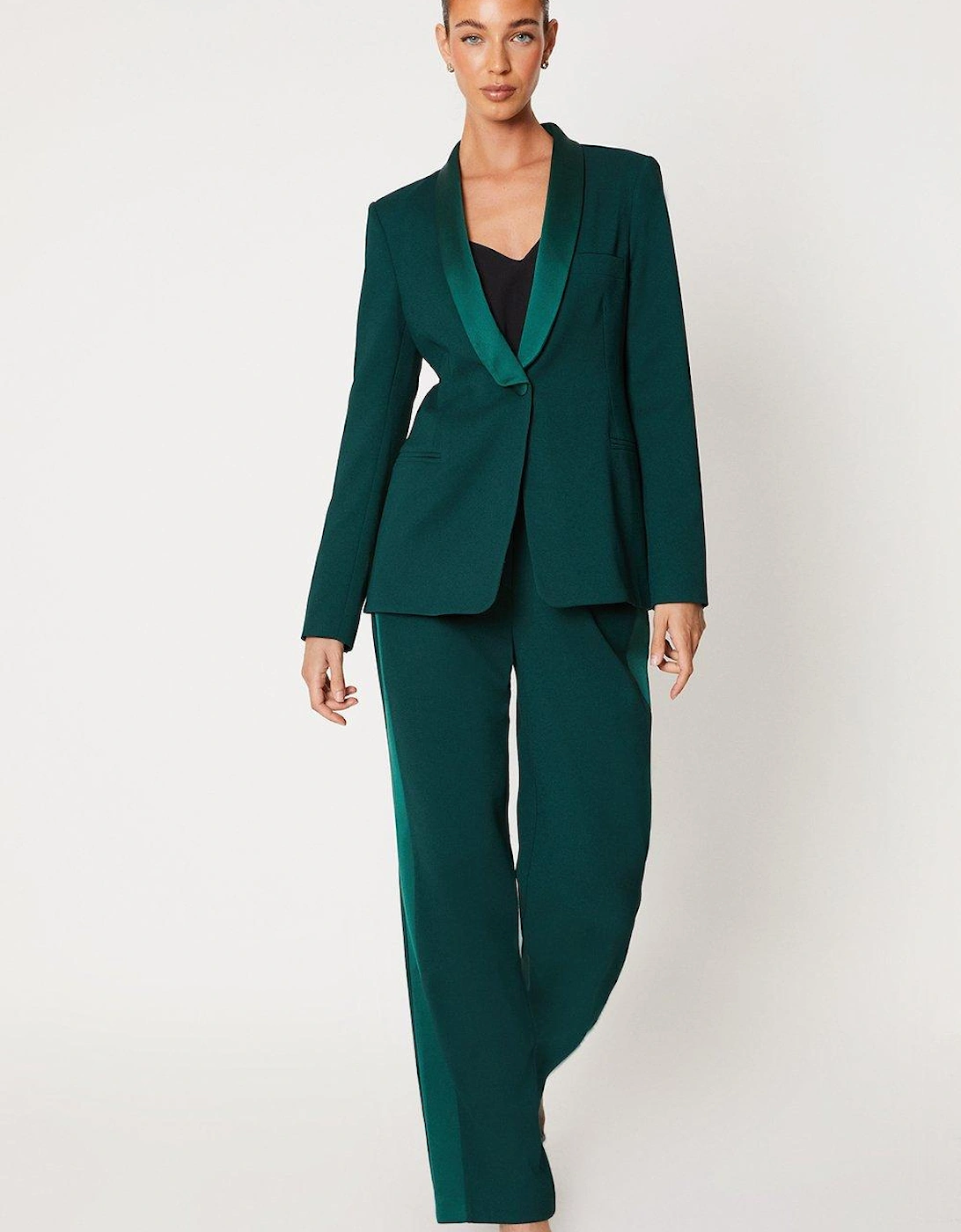 Satin Detail Edge To Edge Tailored Blazer, 5 of 4