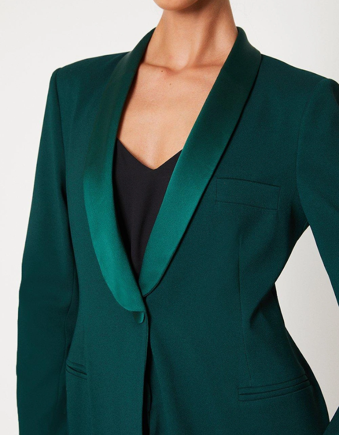 Satin Detail Edge To Edge Tailored Blazer