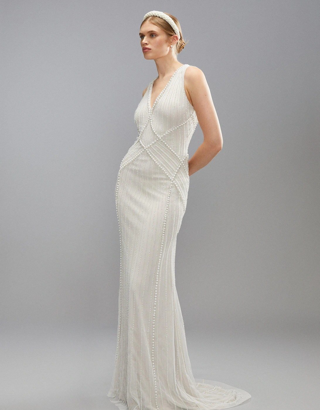 Sculpting Pearl And Diamante Embellished Bridal Maxi Dress, 6 of 5