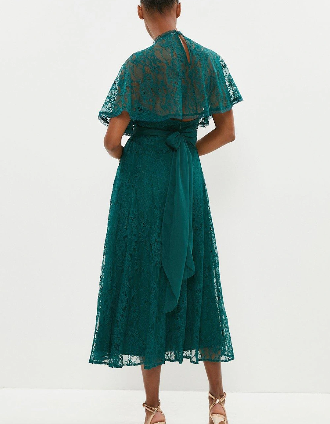 Lace Skirt Crinkle Chiffon Midi Dress
