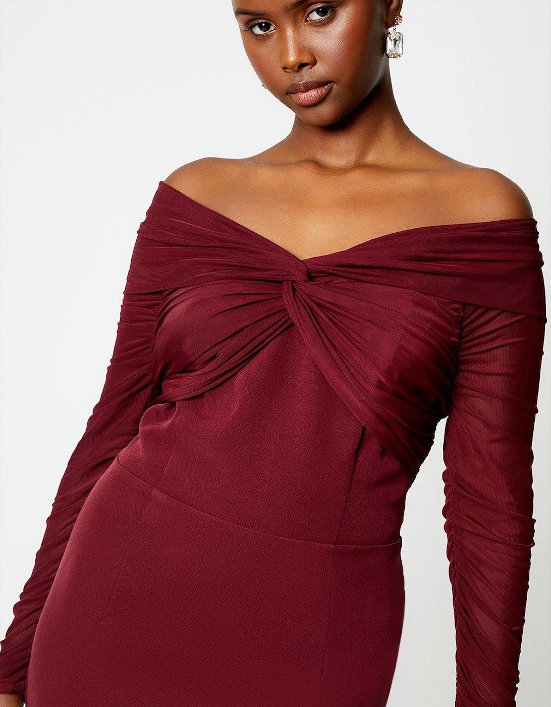 Crepe Pencil Dress With Chiffon Top