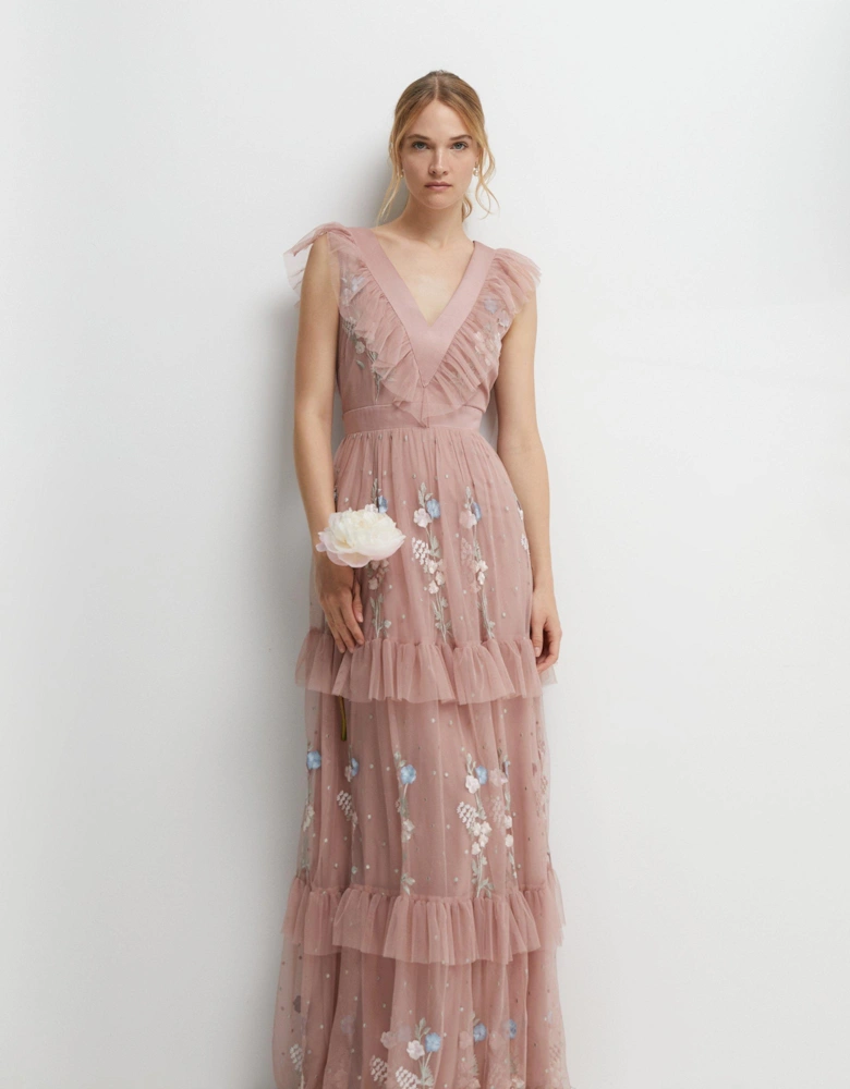 Meadow Floral Embroidered Maxi Bridesmaids Dress