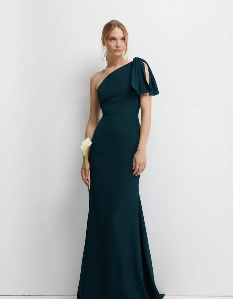 Bow One Shoulder Puddle Bridesmaids Maxi Dress