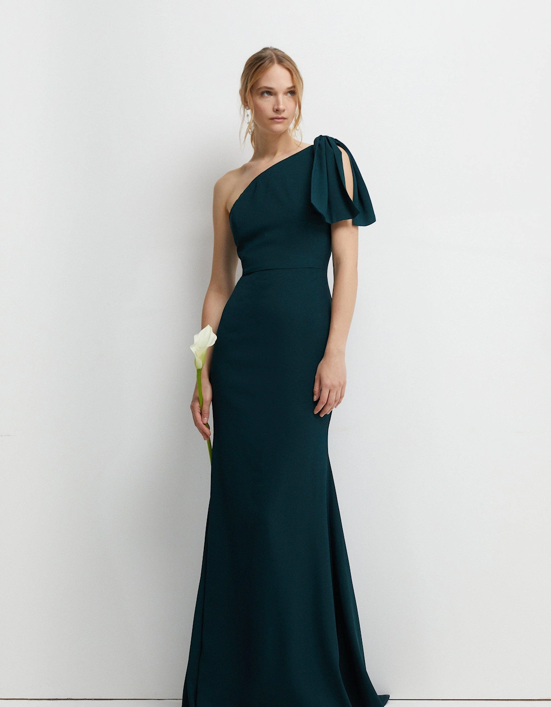 Bow One Shoulder Puddle Bridesmaids Maxi Dress, 5 of 4