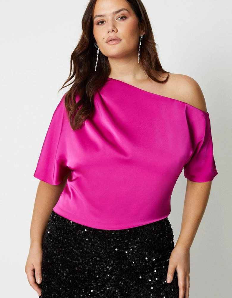 Plus One Shoulder Satin Top