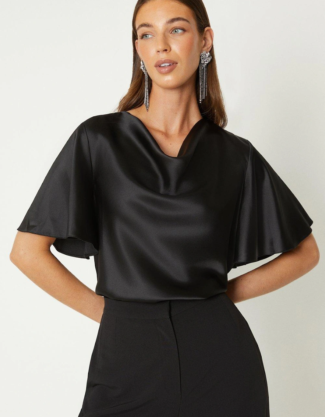 Flare Sleeve Cowl Neck Satin Top, 5 of 4