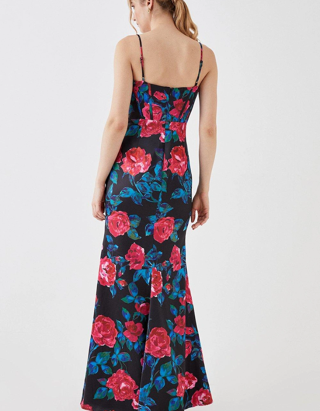 Rose Print Corset Cowl Front Gown