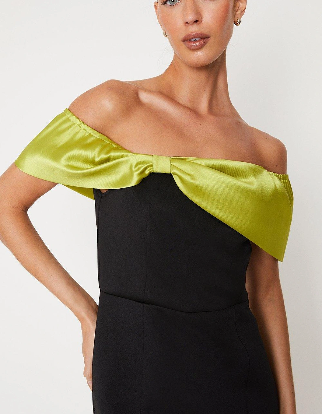 Bow Detail Bardot Scuba Pencil Dress