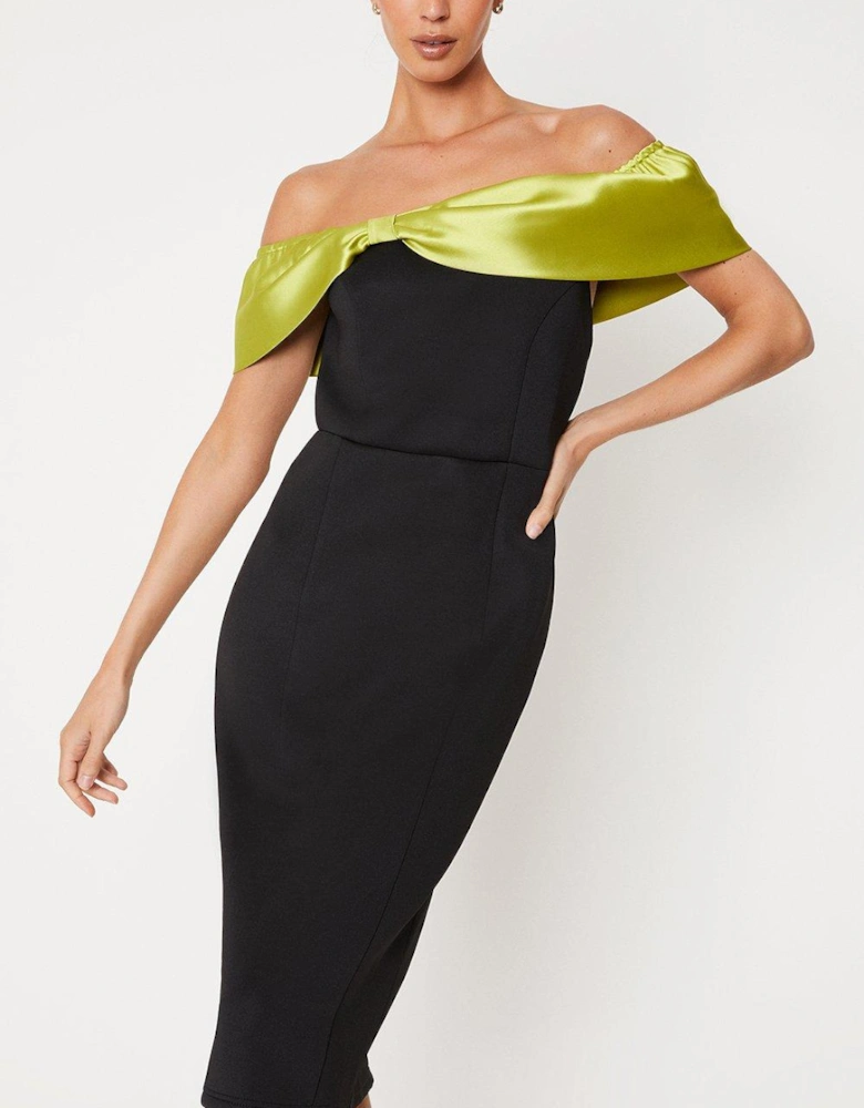 Bow Detail Bardot Scuba Pencil Dress