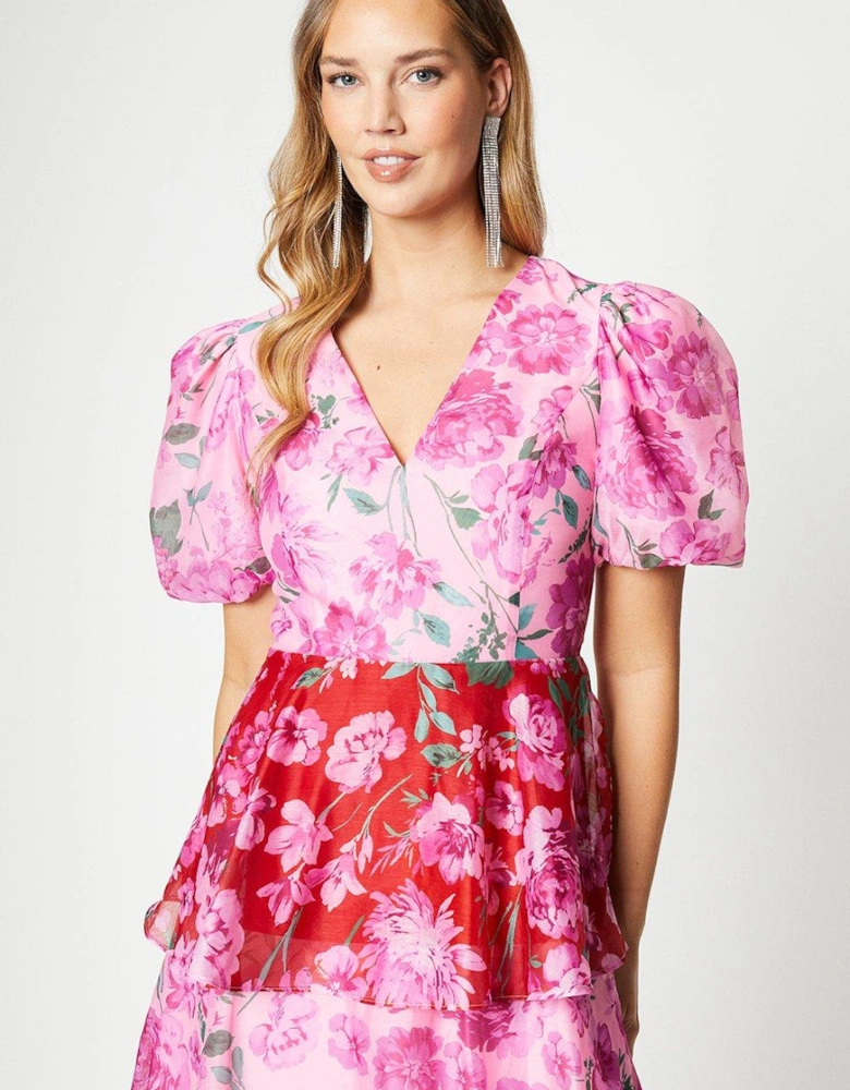 Print Layered Organza Midi Dress