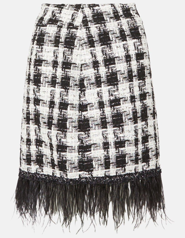 Premium Feather Trim Textured Tweed Skirt