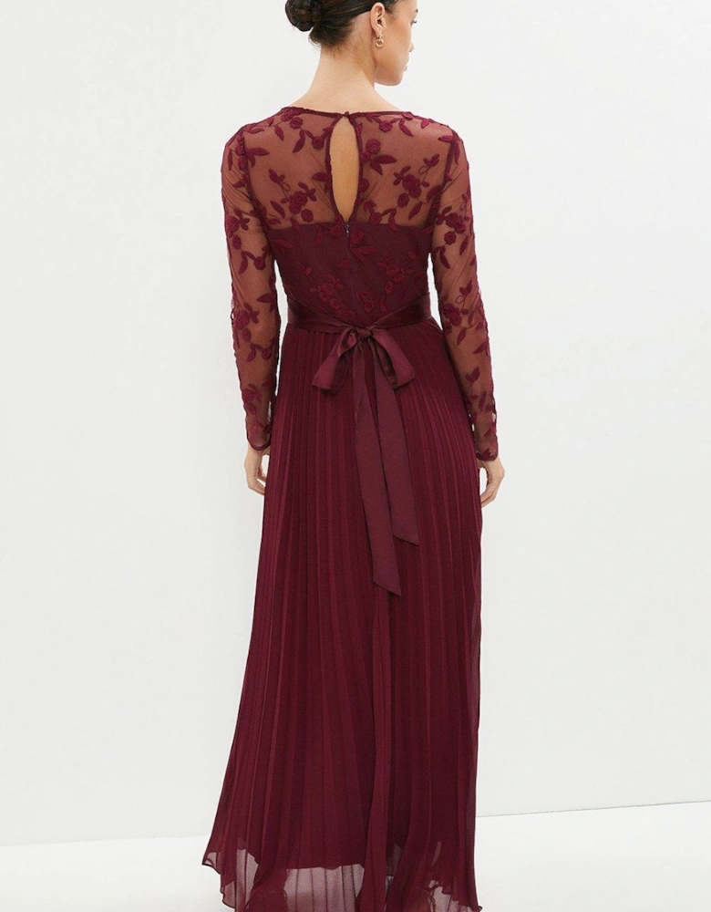 Petite Embroidered Long Sleeve Maxi Dress