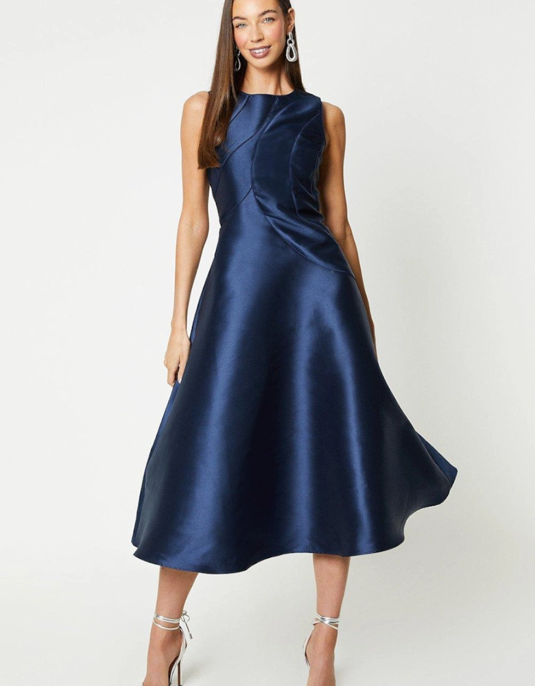 Twill Midi Dress With Piping