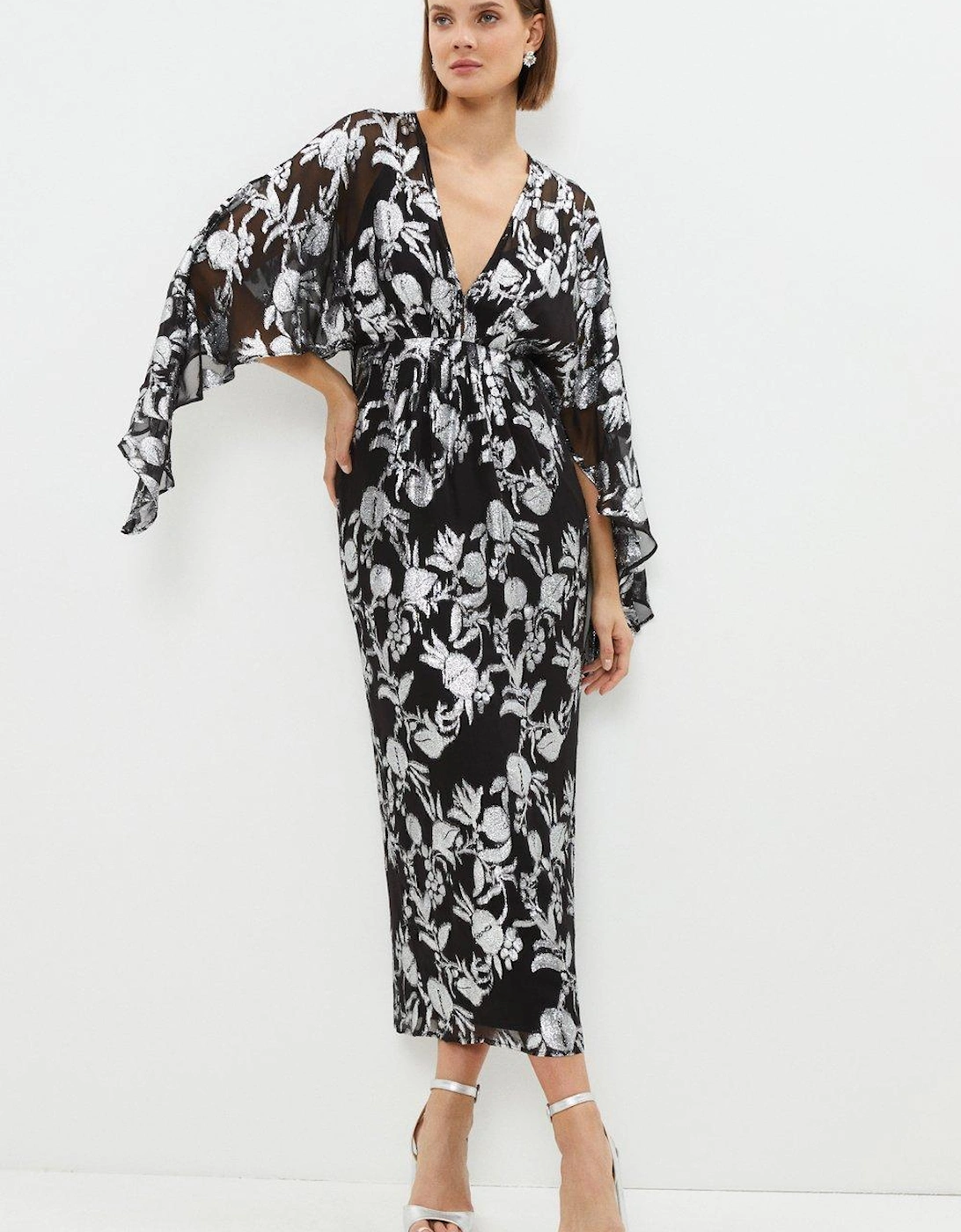 Premium Metallic Kimono Sleeve V Neck Dress, 5 of 4