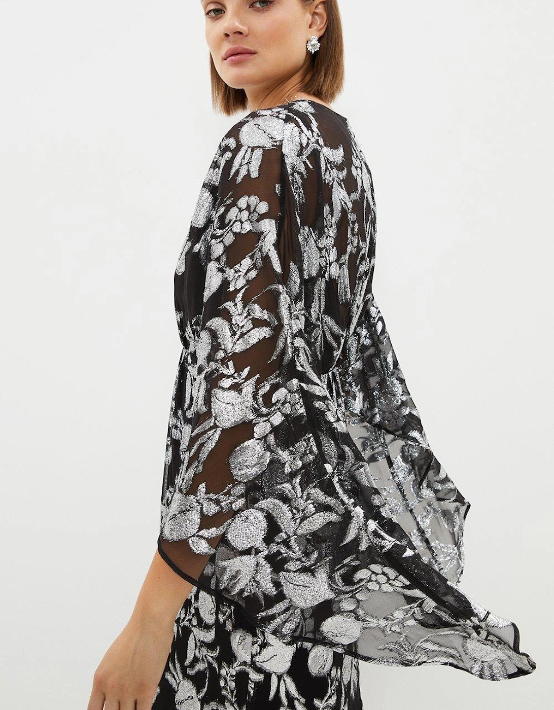 Premium Metallic Kimono Sleeve V Neck Dress