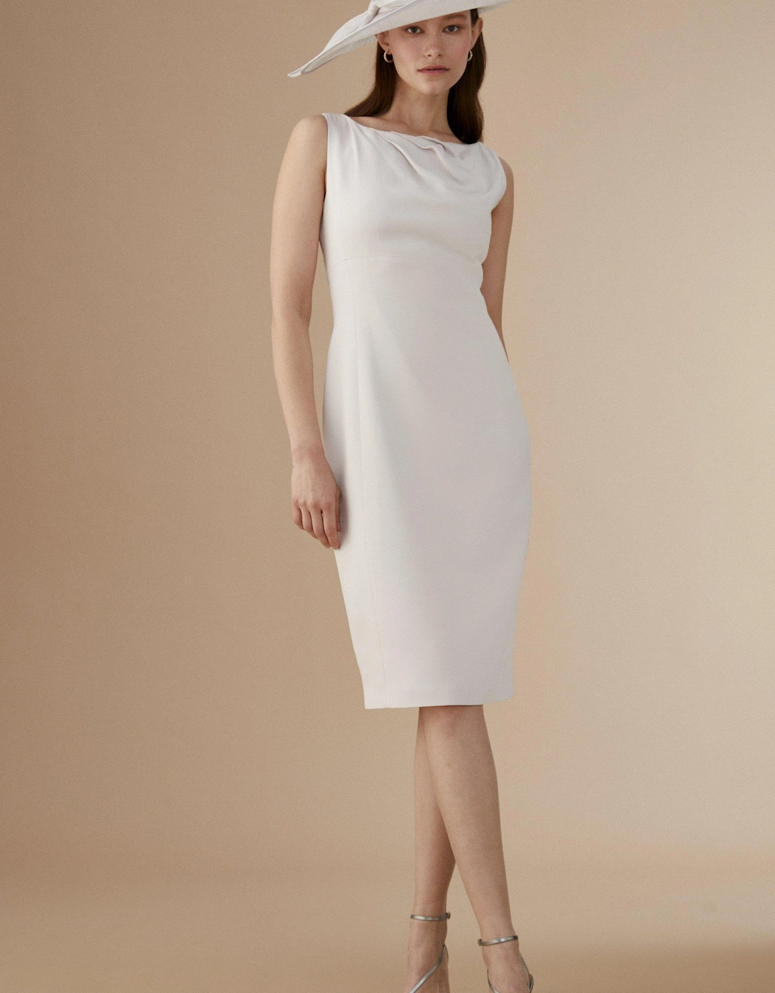 Lisa Tan Premium Pencil Dress With Pleat Neck