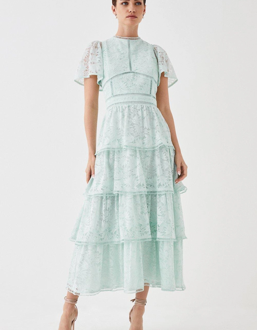 Petite Tiered Lace Dress With Flutter Sleeve & Trims, 5 of 4