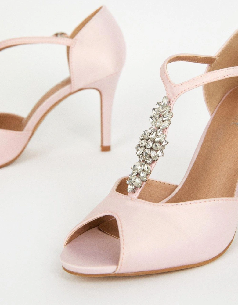 Jewel Detail Satin Open Toe Bridesmaid Sandal