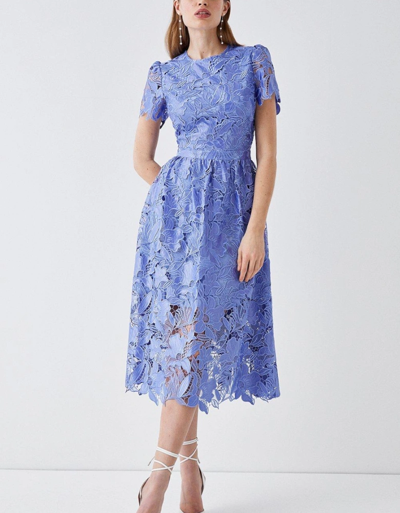 Premium Floral Satin Lace Midi Dress