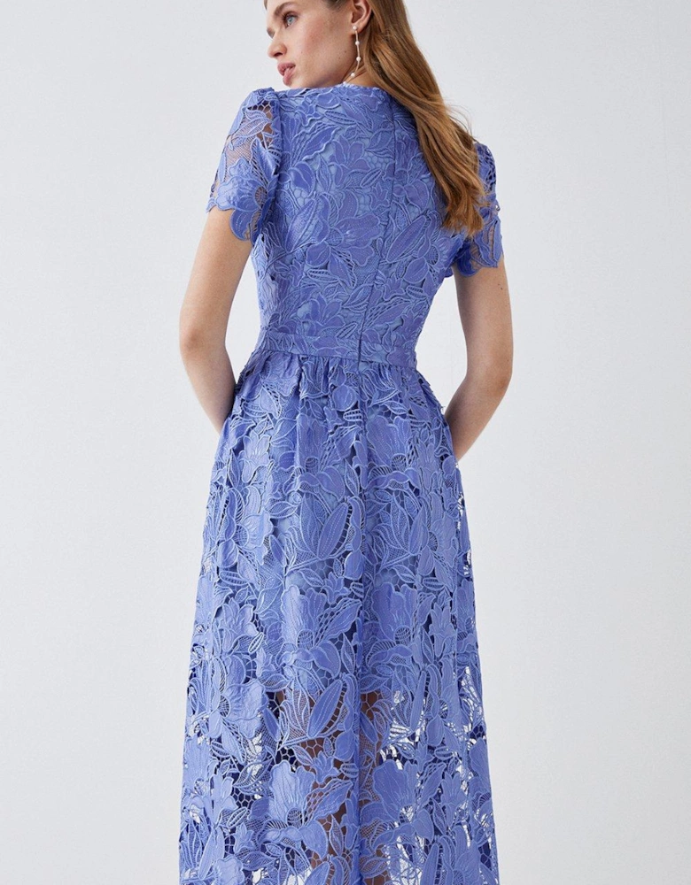 Premium Floral Satin Lace Midi Dress