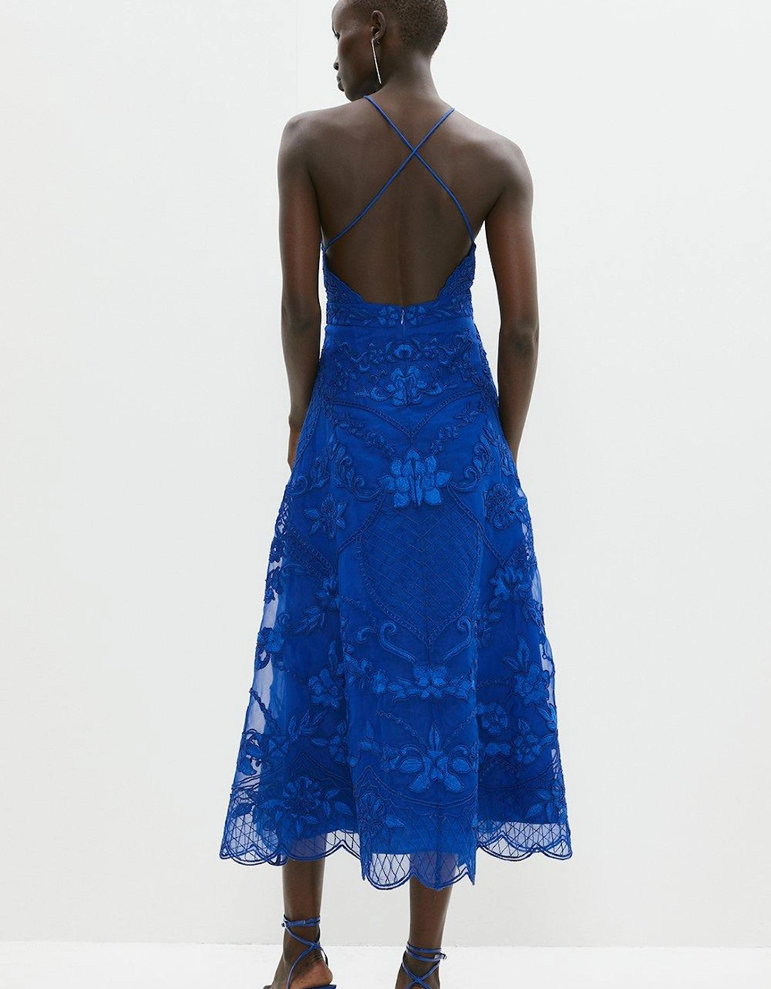 Halterneck Midi Dress In Cutwork Lace