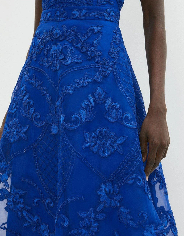 Halterneck Midi Dress In Cutwork Lace