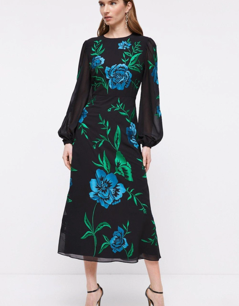 Blooming Marigold Embroidered Midi Dress