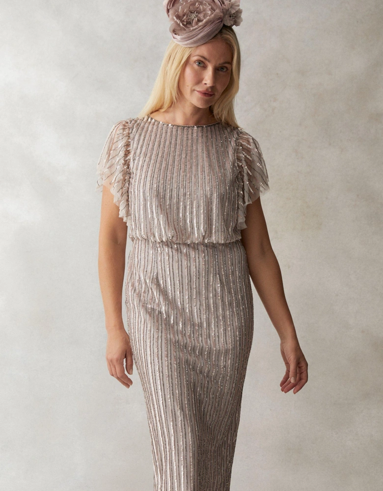 Embellished Midi Dress With Frill Sleeve