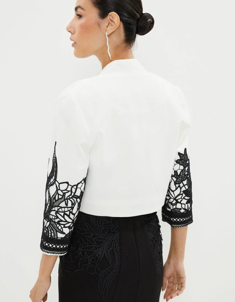 Cropped Jacket With Lace Trim