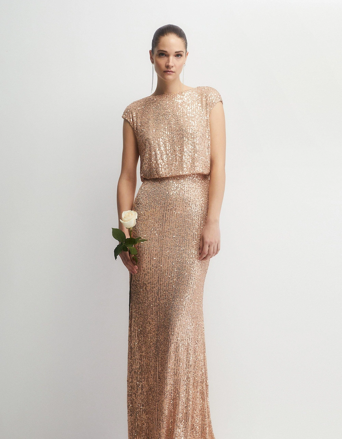 Blouson Top Fishtail Sequin Bridesmaids Maxi Dress, 6 of 5