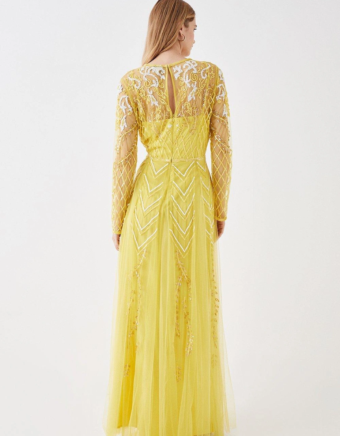 Long Sleeve Hand Beaded Maxi Dress