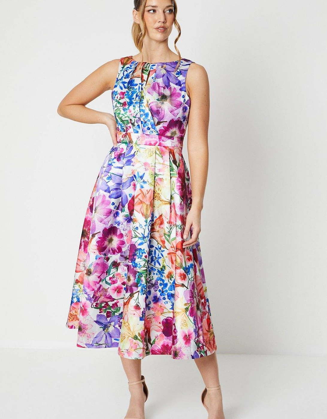 All Over Floral Print Twill Midi Dress, 2 of 1