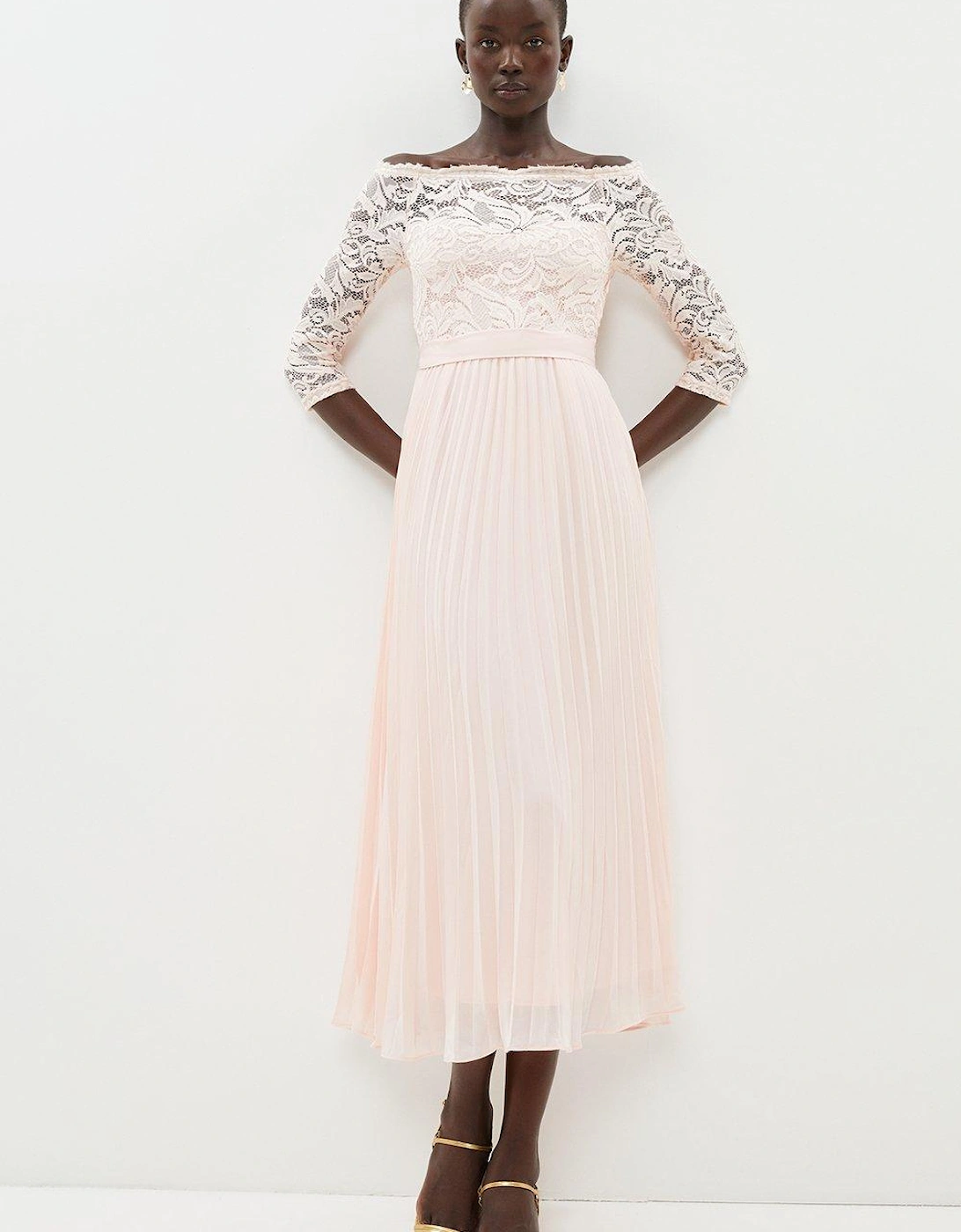 Lace Bardot Pleat Skirt Dress, 5 of 4