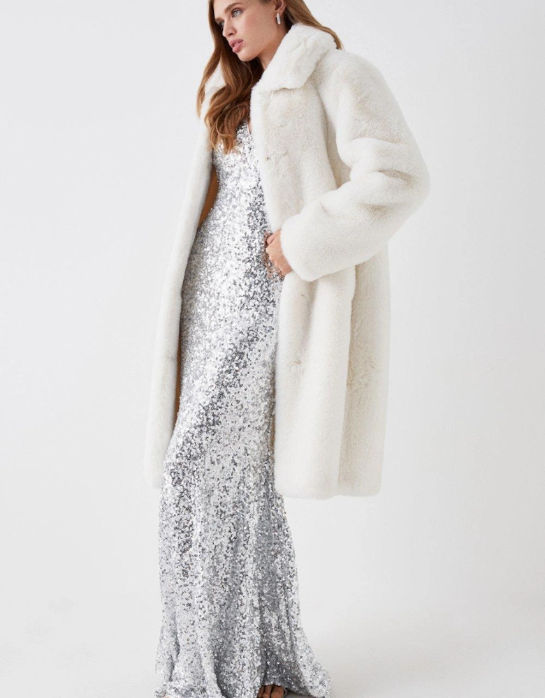 Faux Fur Longline Collared Coat