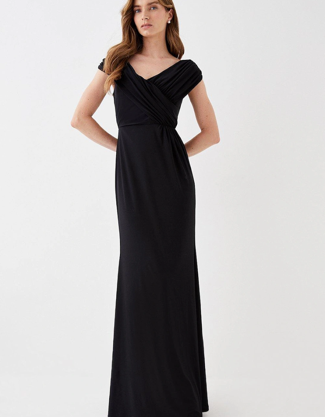 Ruched Bardot Fishtail Slinky Jersey Gown, 5 of 4