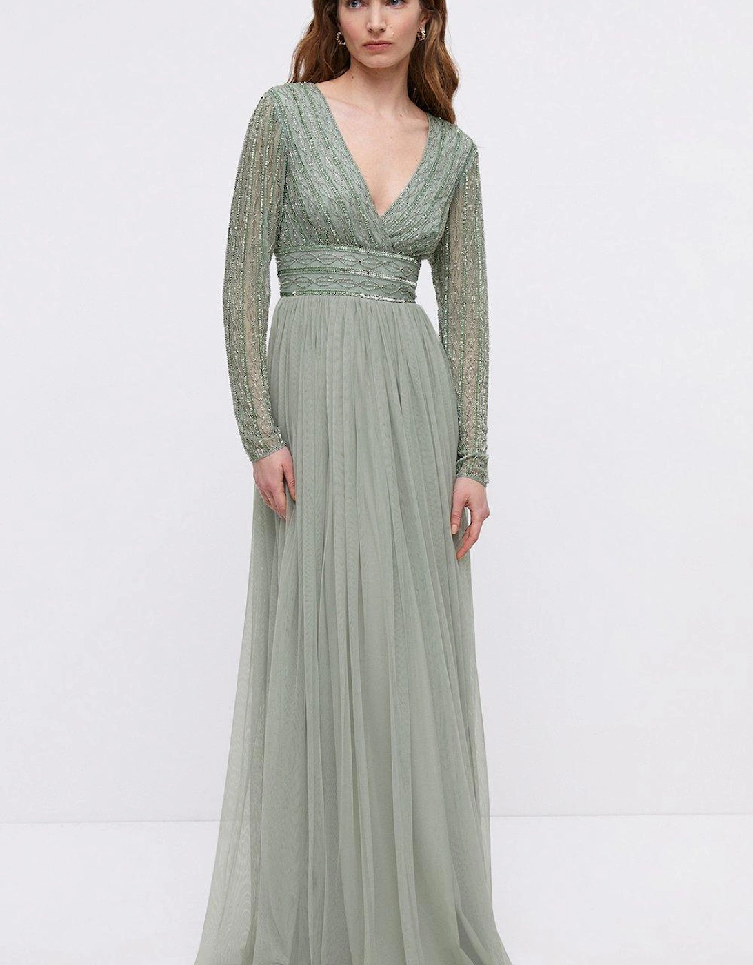 Mixed Bead Long Sleeve Two In One Bridesmaids Dress, 6 of 5