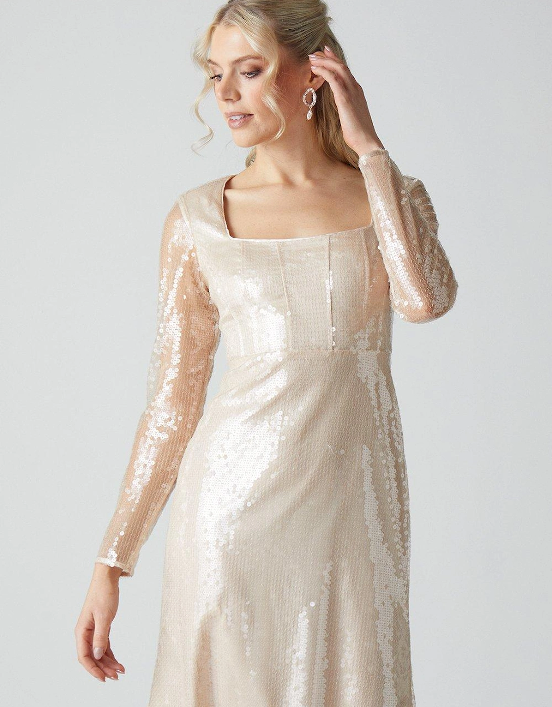 Glass Sequin Long Sleeve Wedding Dress