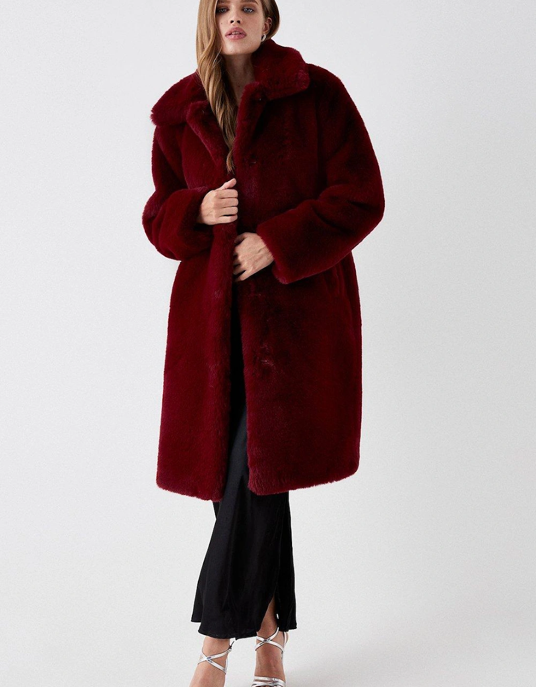 Faux Fur Longline Collared Coat