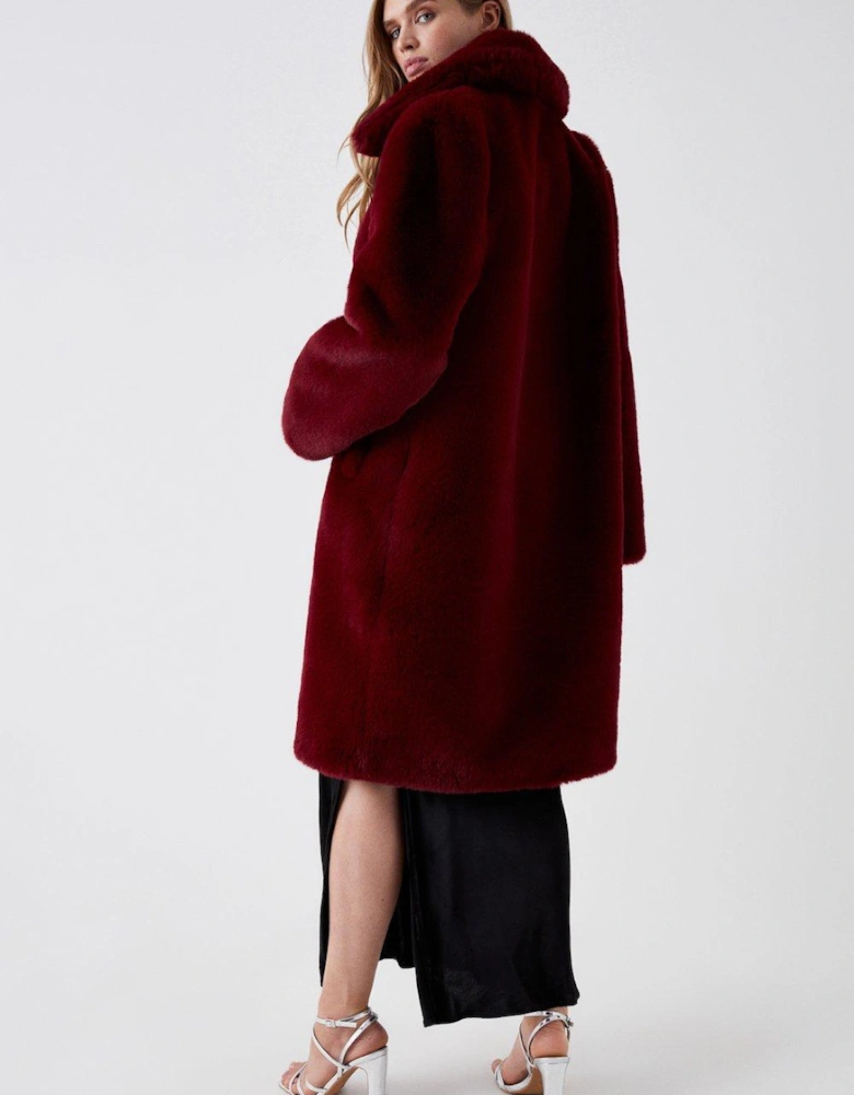 Faux Fur Longline Collared Coat