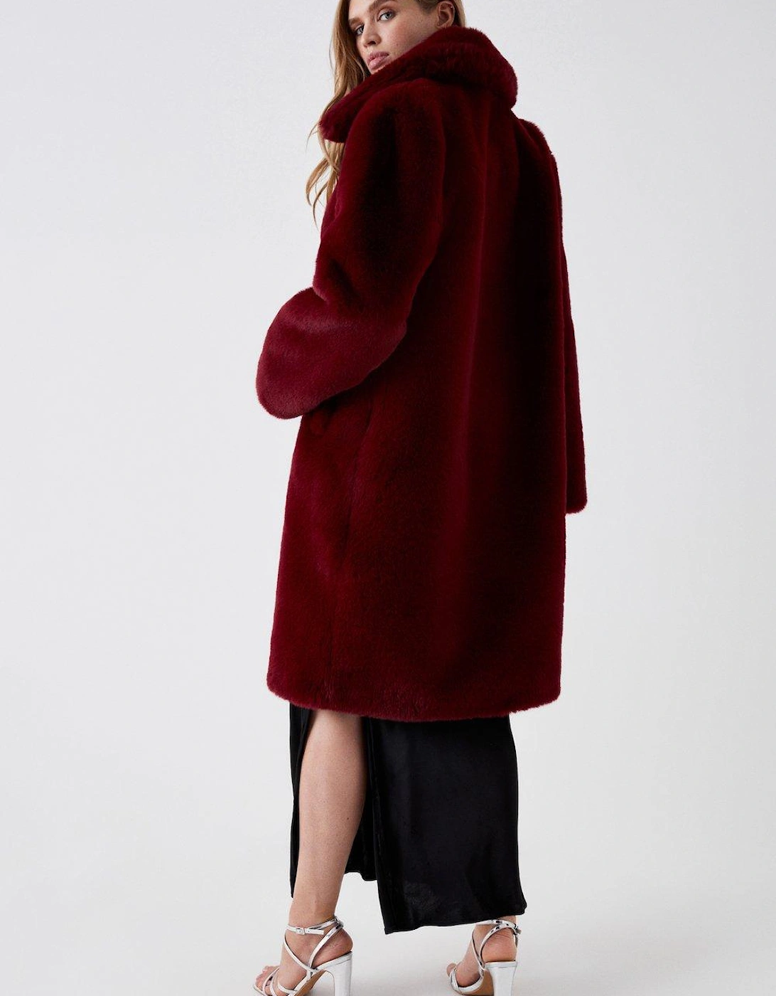 Faux Fur Longline Collared Coat