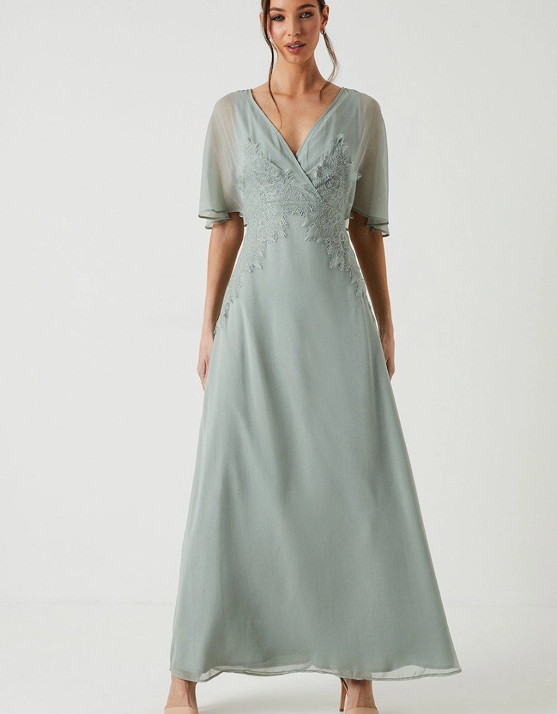 Batwing Sleeve Lace Chiffon Bridesmaids Maxi Dress, 2 of 1