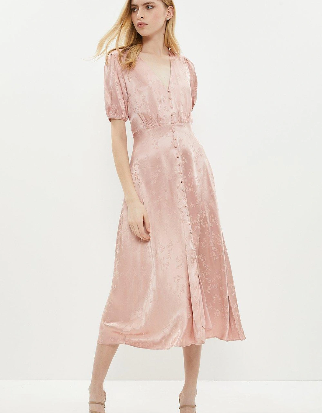 Jacquard Satin Button Front Midi Dress, 9 of 8