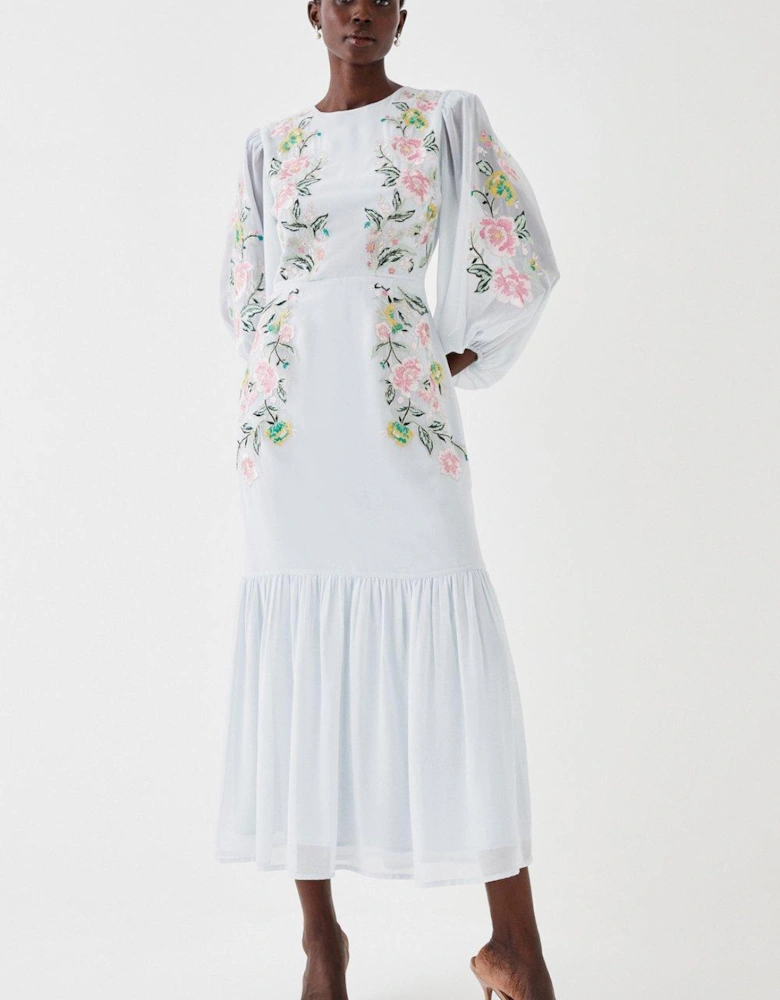 Cut Out Back Embroidered Midi Dress