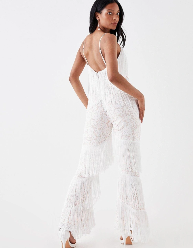 Petite Lace And Tassel Statement Plunge Jumpsuit