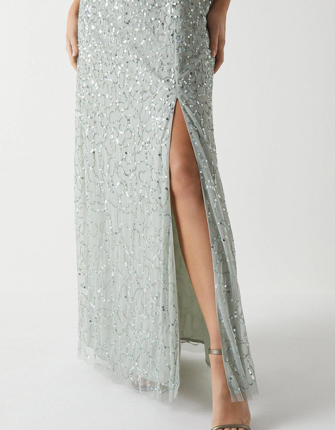 Sleeveless Wrap Front All Over Sequin Bridesmaids Maxi Dress