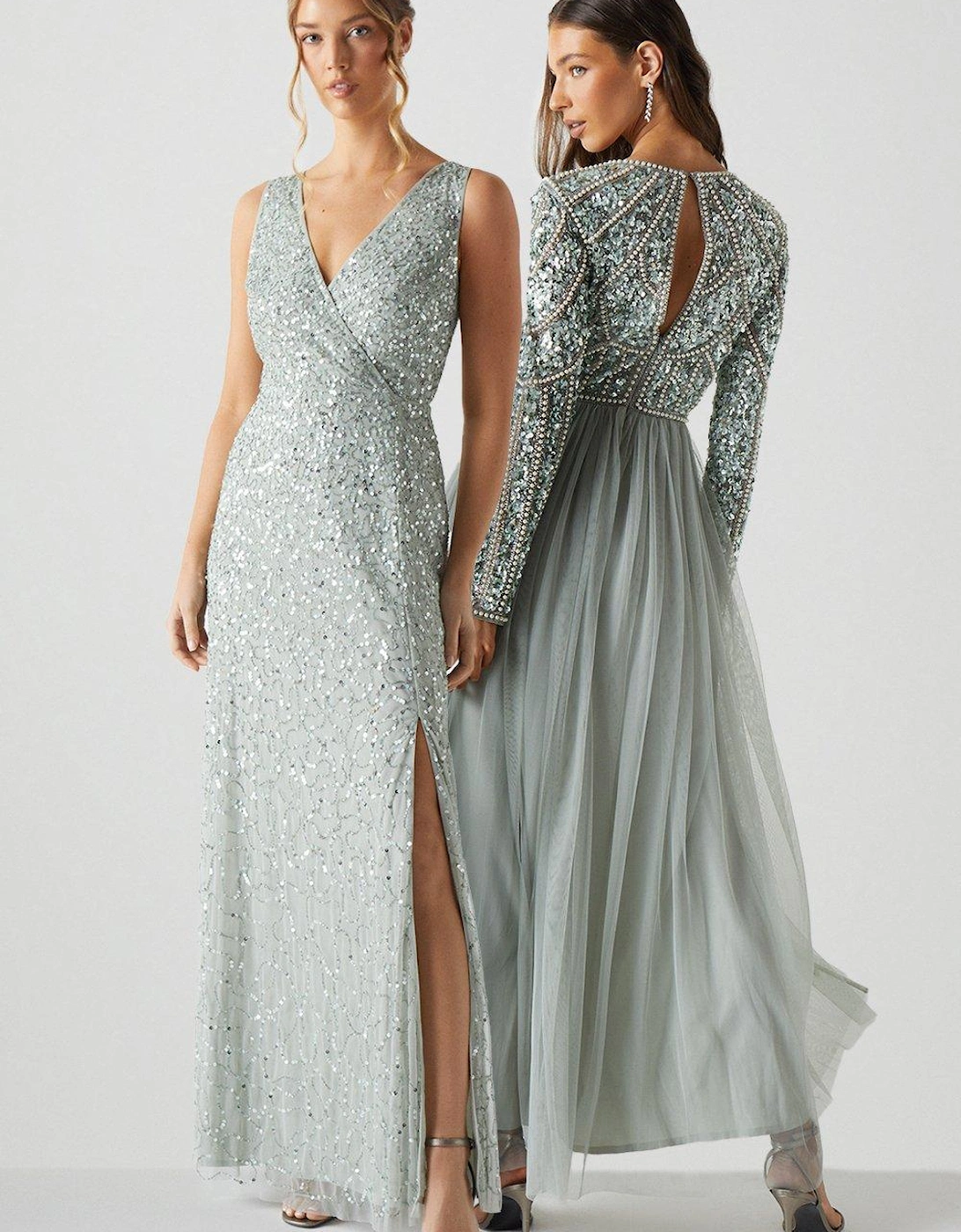 Sleeveless Wrap Front All Over Sequin Bridesmaids Maxi Dress, 2 of 1