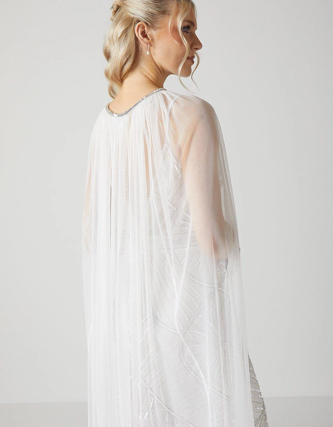 Premium Mesh Bridal Cape With Embellished Trim