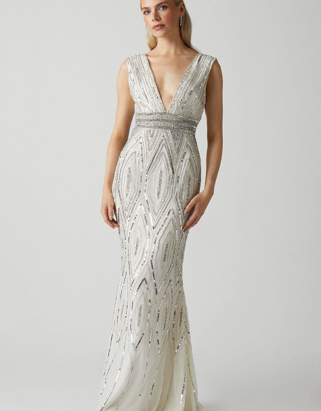 Art Deco Plunge Beaded Wedding Dress, 5 of 4