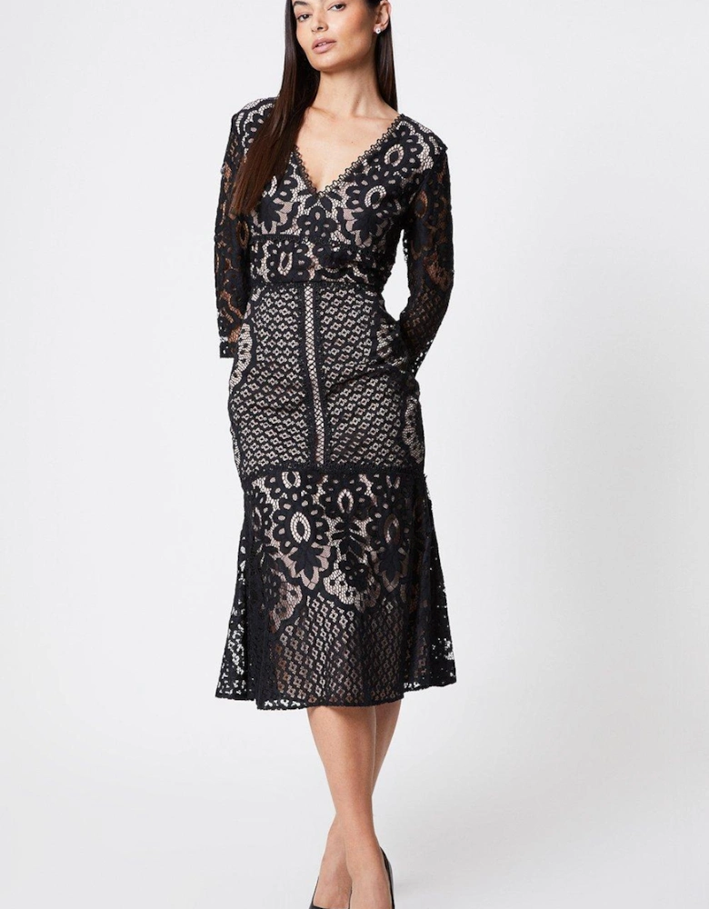Frill Contrast Lining Lace Dress