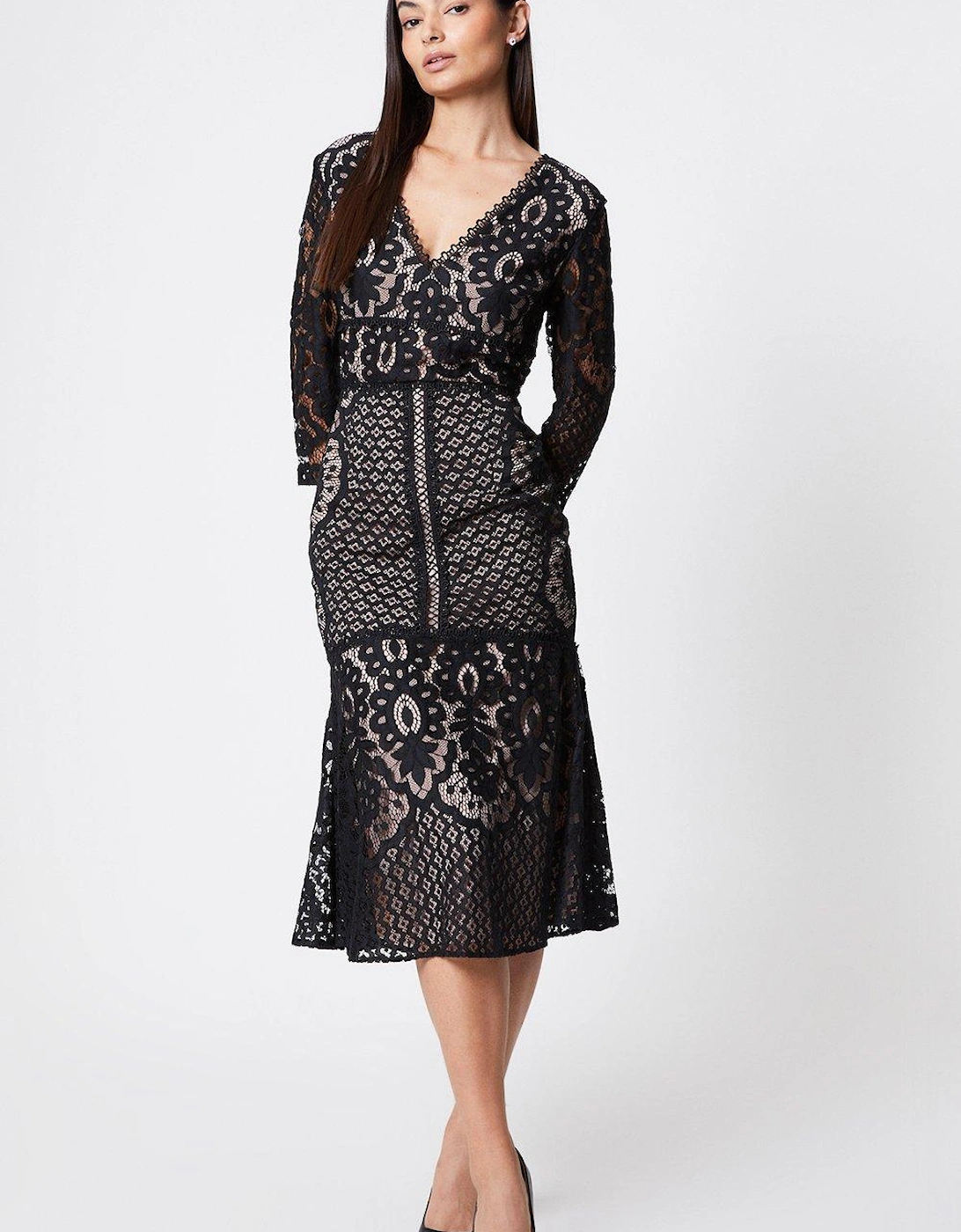 Frill Contrast Lining Lace Dress, 4 of 3